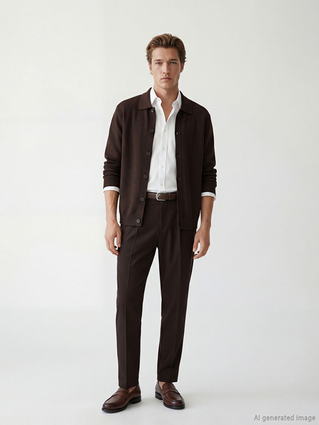 Kahverengi Standart Kalıp Erkek Triko Hırka-1