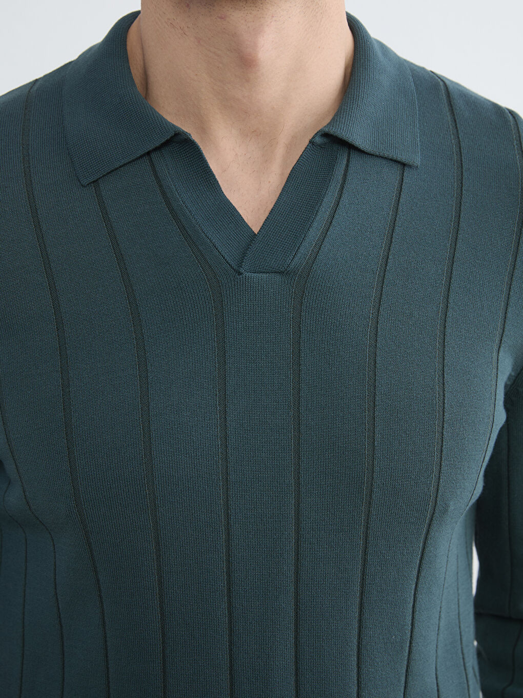 Yeşil Polo Yaka Erkek Triko Kazak-2