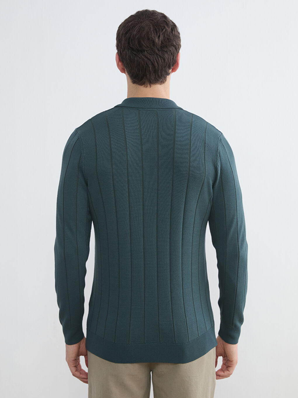 Yeşil Polo Yaka Erkek Triko Kazak-3