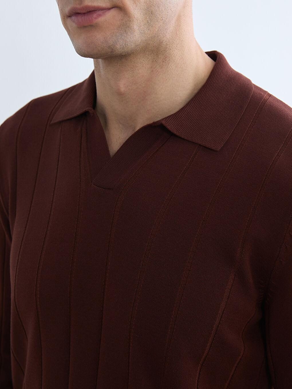 Kahverengi Polo Yaka Erkek Triko Kazak-2