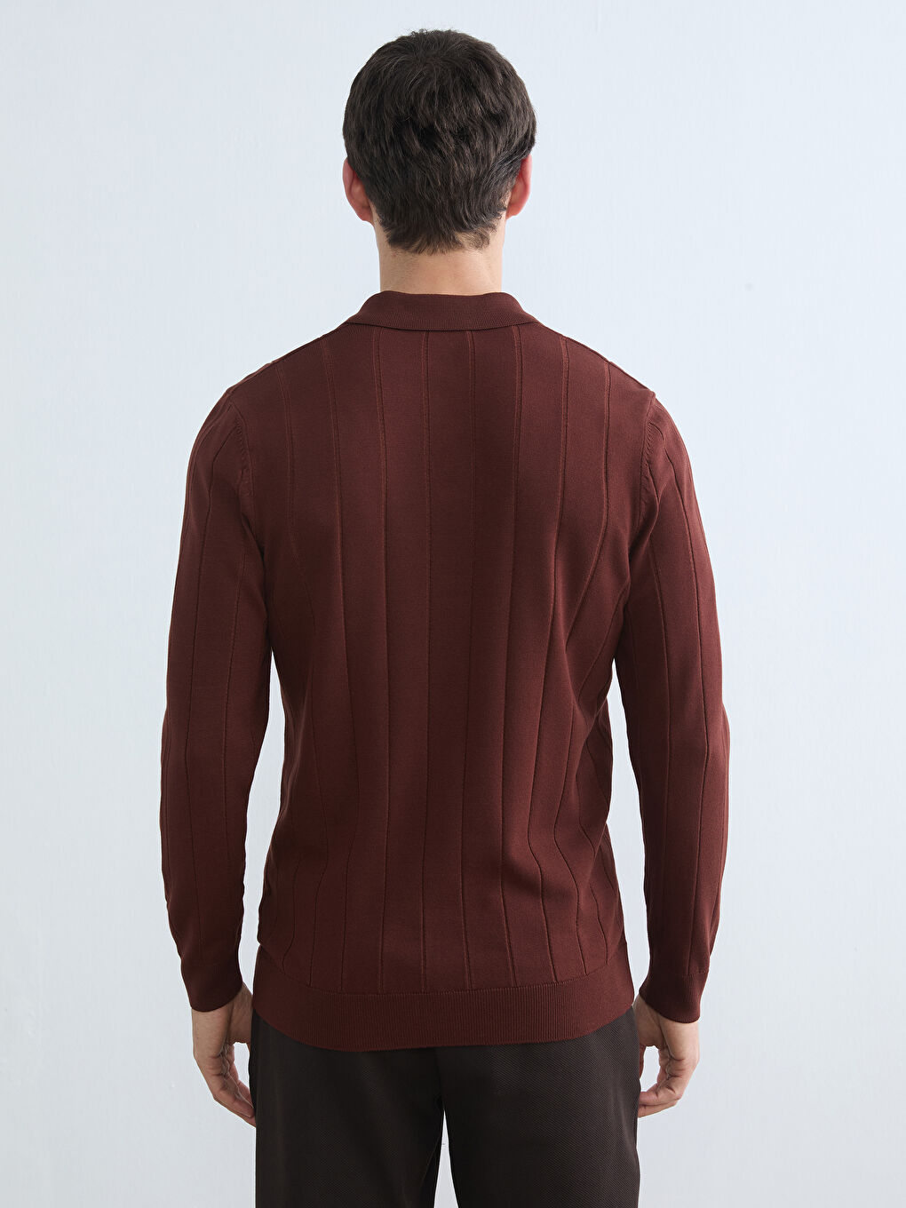 Kahverengi Polo Yaka Erkek Triko Kazak-3