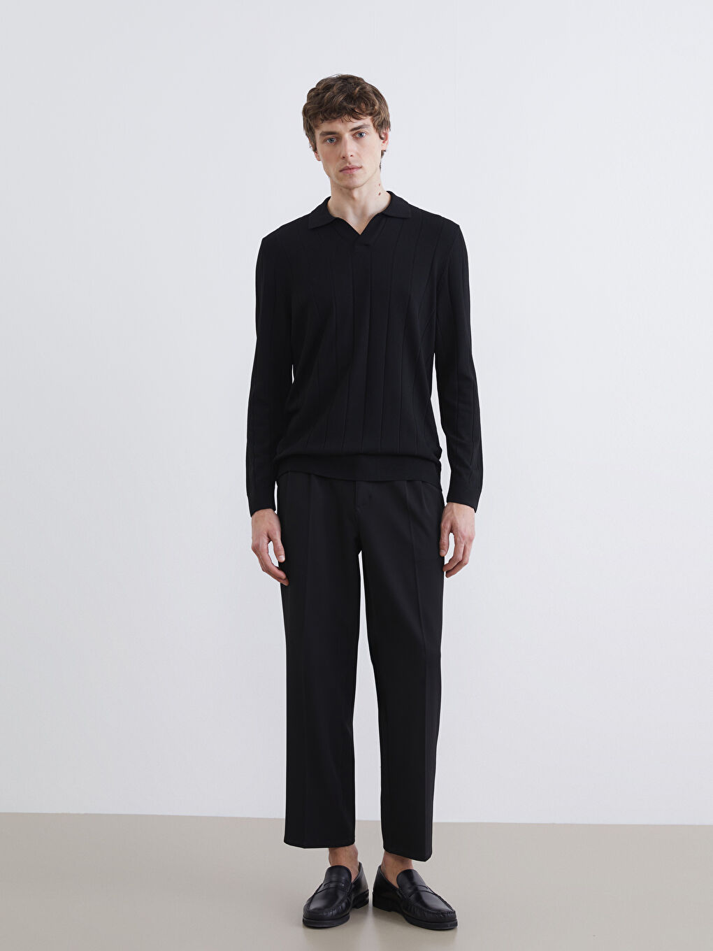 Siyah Polo Yaka Erkek Triko Kazak-1