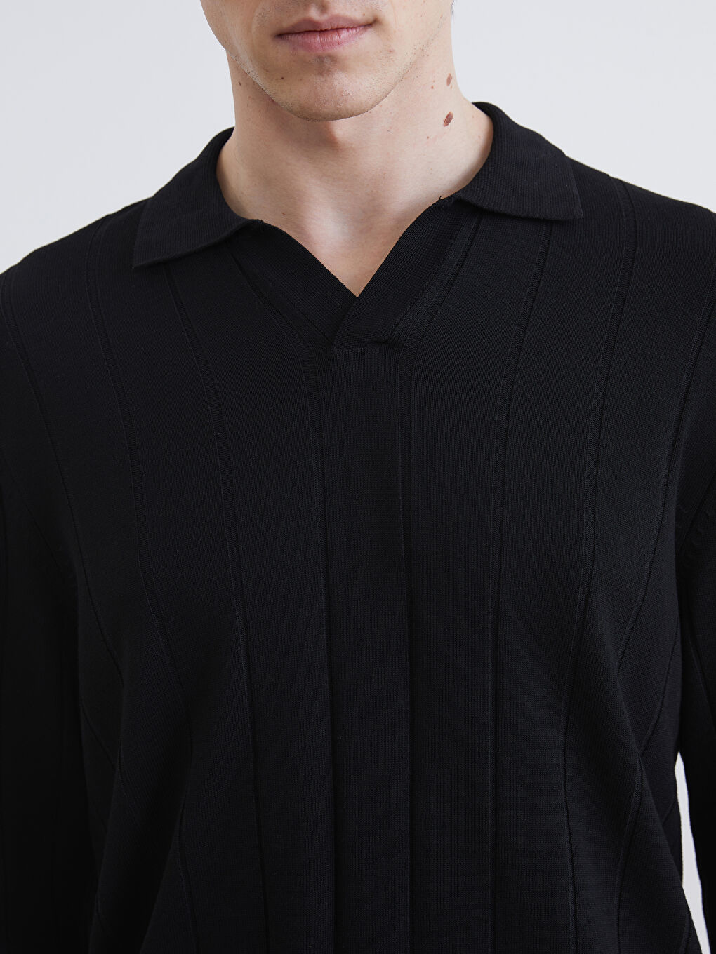 Siyah Polo Yaka Erkek Triko Kazak-2