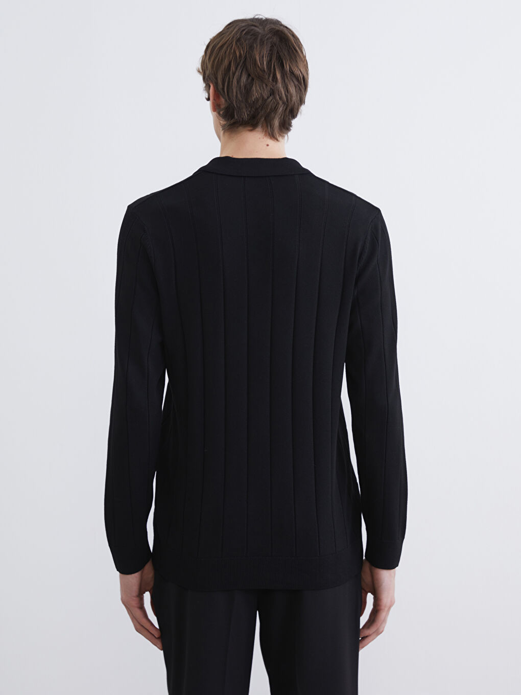 Siyah Polo Yaka Erkek Triko Kazak-3