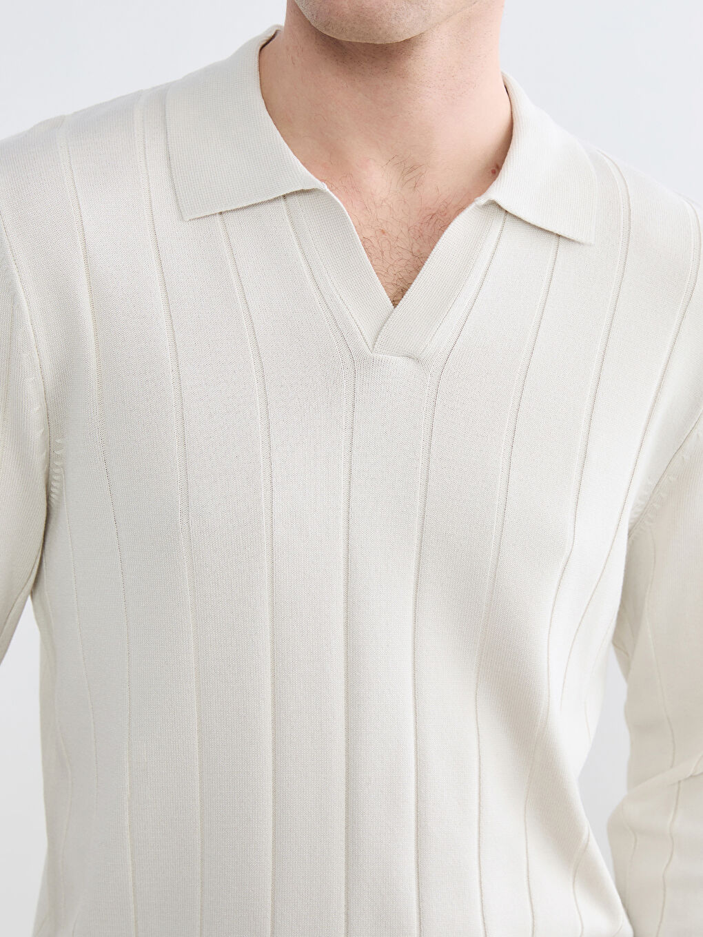 Bej Polo Yaka Erkek Triko Kazak-2