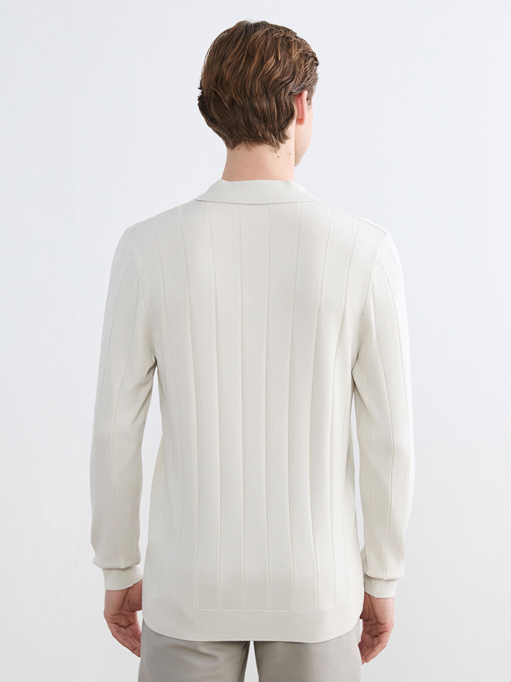 Bej Polo Yaka Erkek Triko Kazak-3