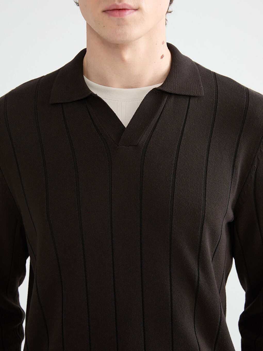 Kahverengi Polo Yaka Erkek Triko Kazak-2