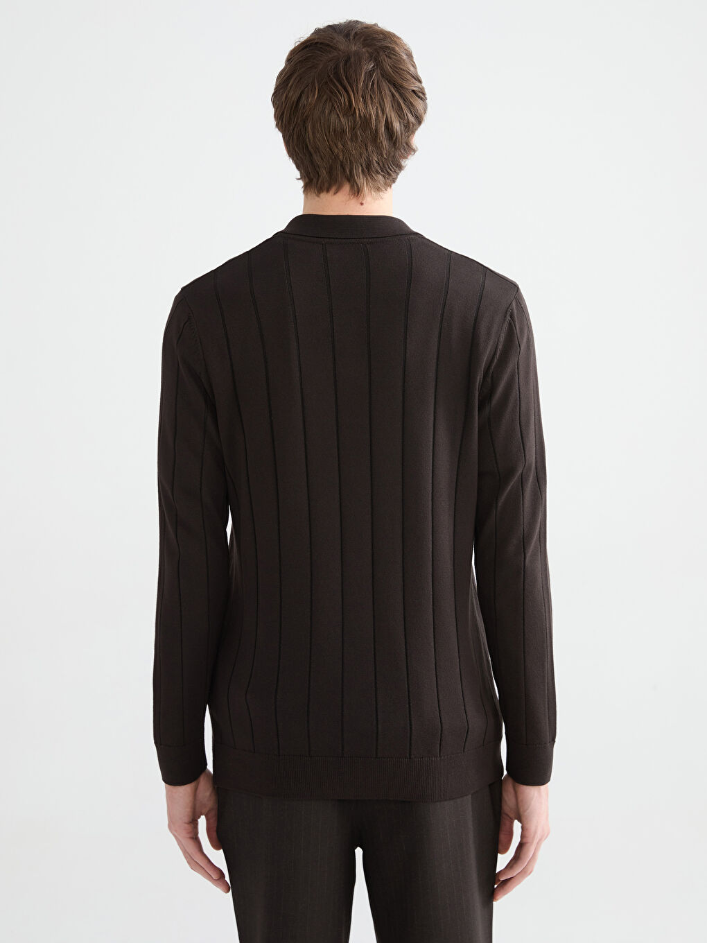 Kahverengi Polo Yaka Erkek Triko Kazak-3