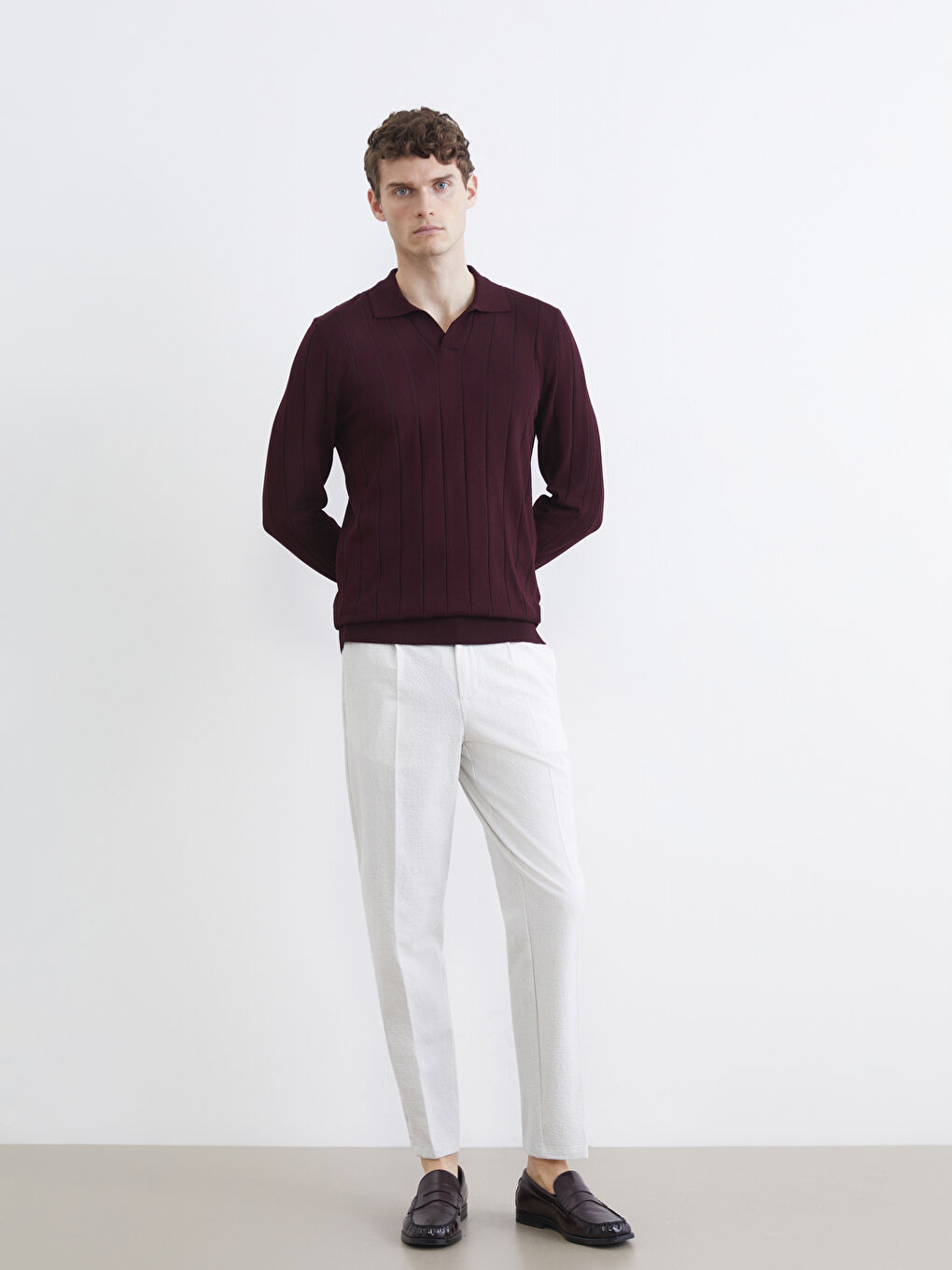 Bordo Polo Yaka Erkek Triko Kazak-1