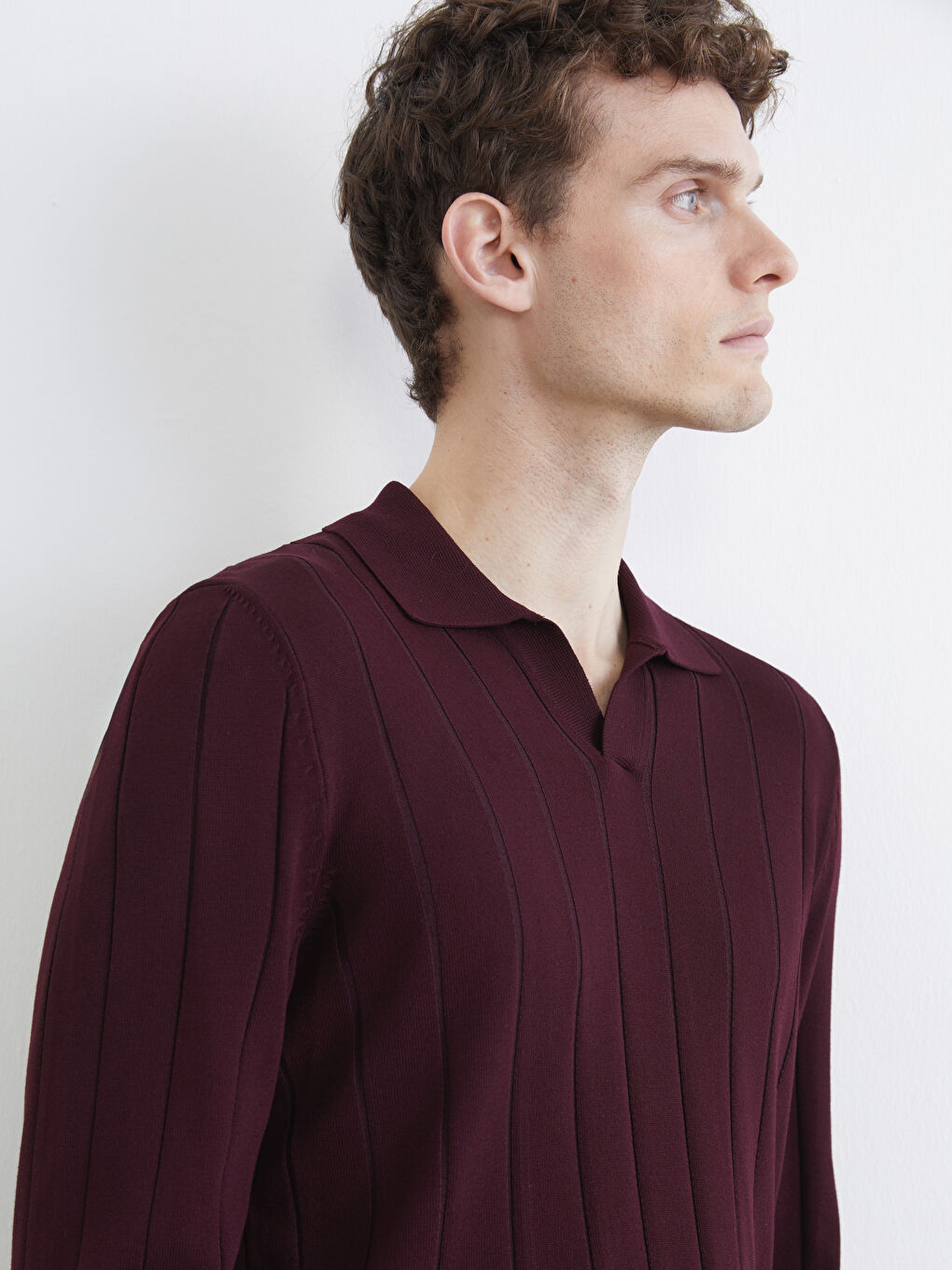 Bordo Polo Yaka Erkek Triko Kazak-2