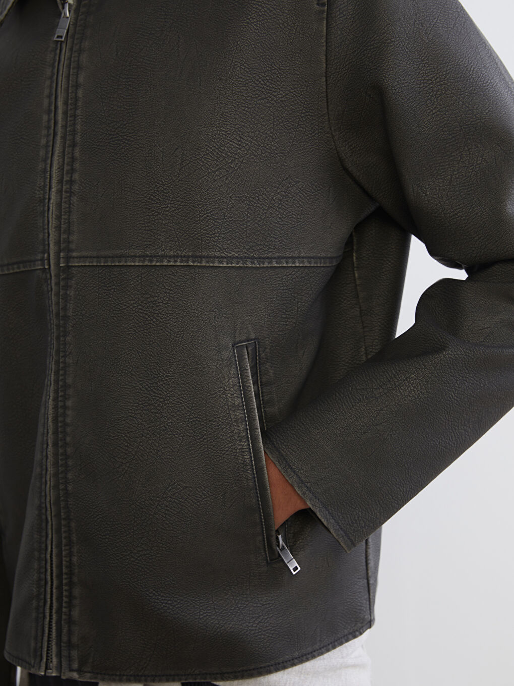 Мъжко яке от изкуствена кожа с класическа кройка-2