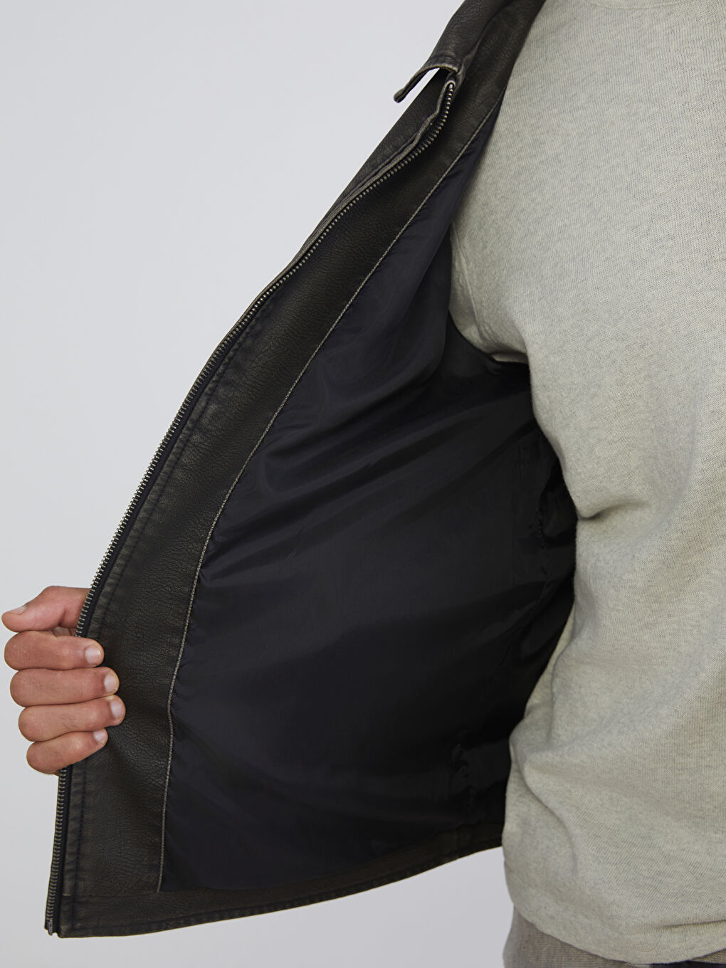 Мъжко яке от изкуствена кожа с класическа кройка-3