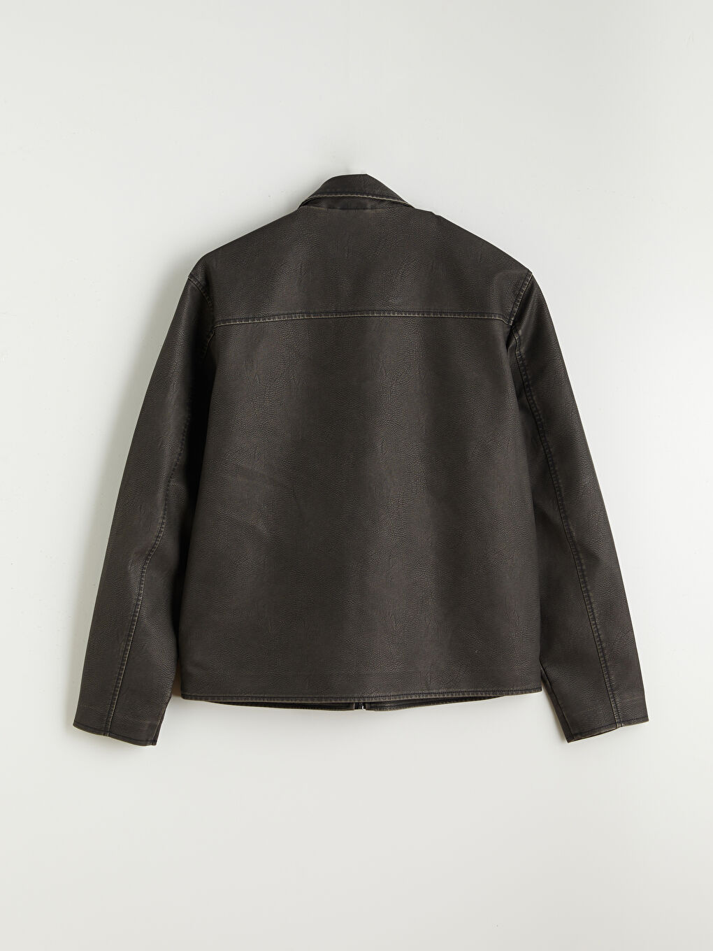 Siyah Standart Kalıp Erkek Deri Görünümlü Mont-7