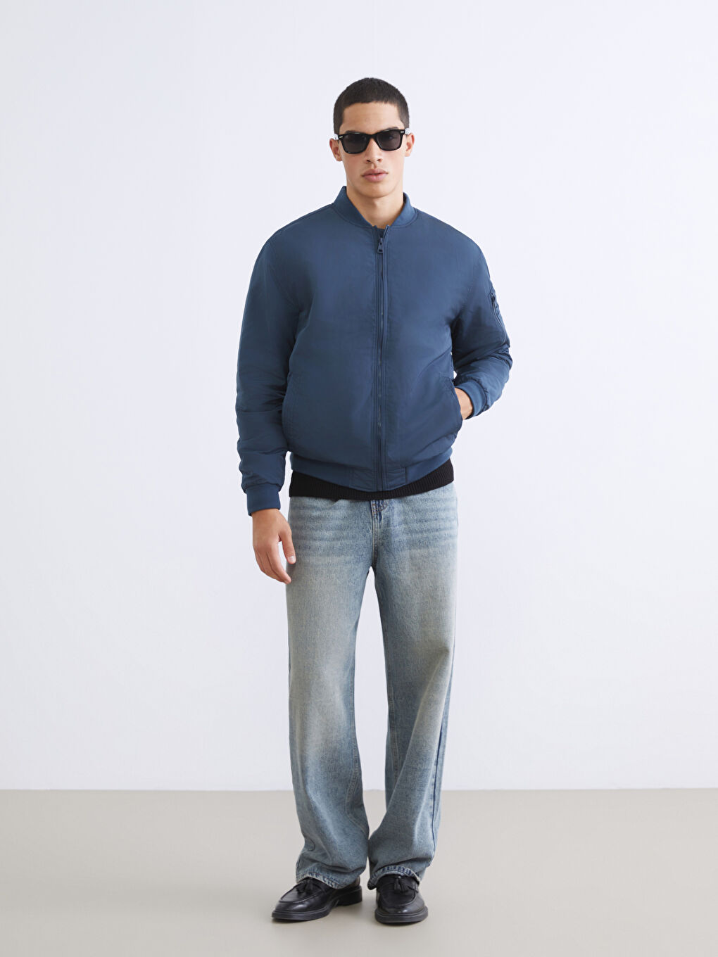 Lacivert Standart Kalıp Kolej Yaka Erkek Mont-1