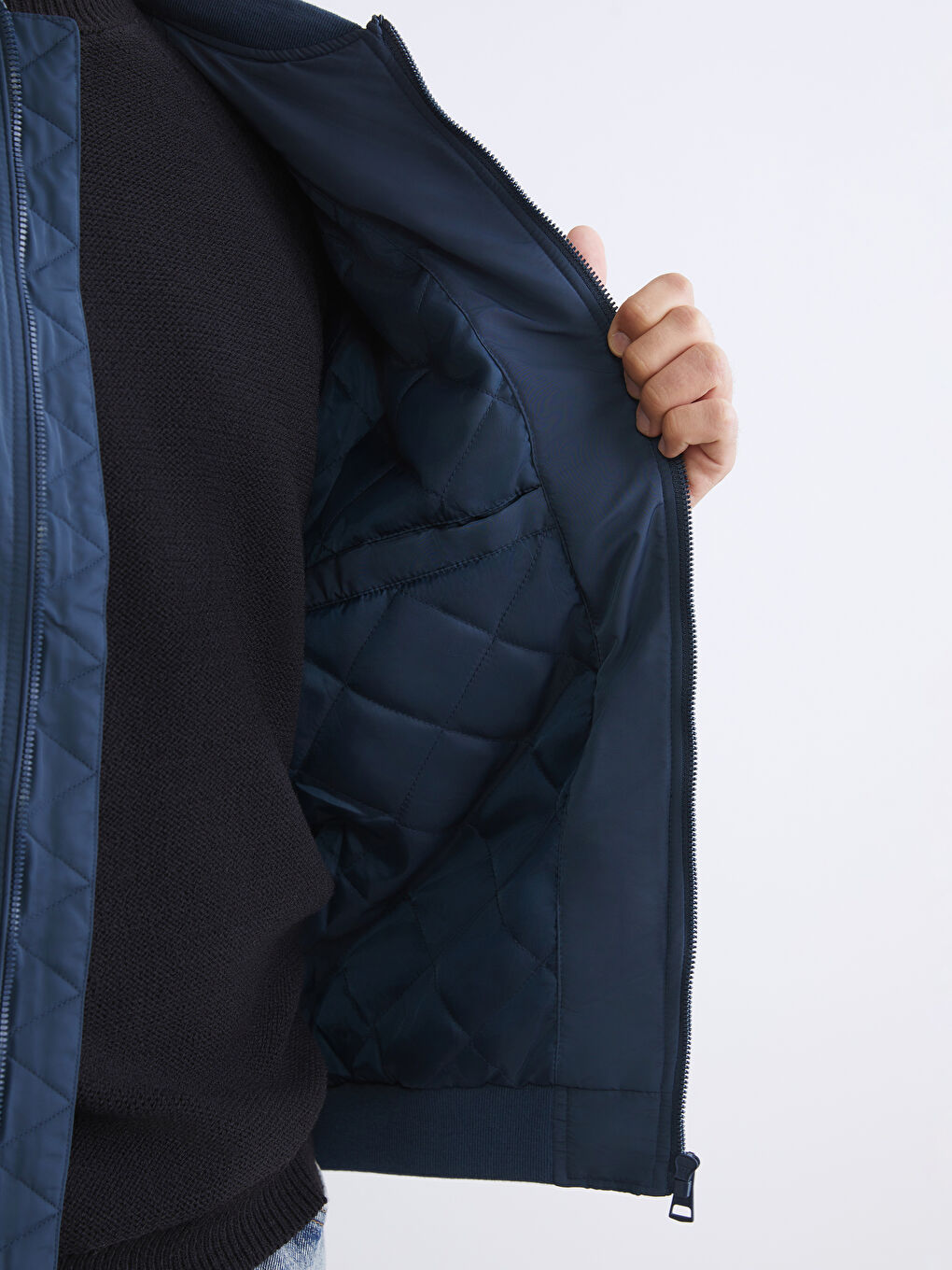 Lacivert Standart Kalıp Kolej Yaka Erkek Mont-3