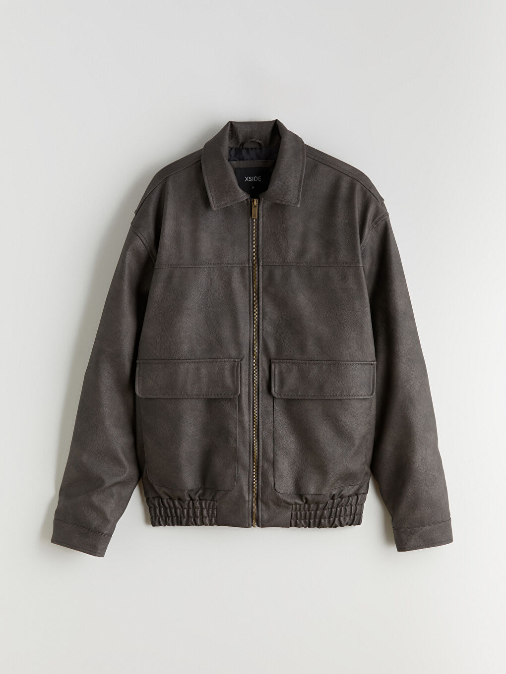 Kahverengi Standart Kalıp Erkek Deri Görünümlü Mont-5