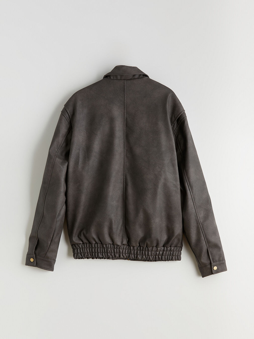 Kahverengi Standart Kalıp Erkek Deri Görünümlü Mont-7