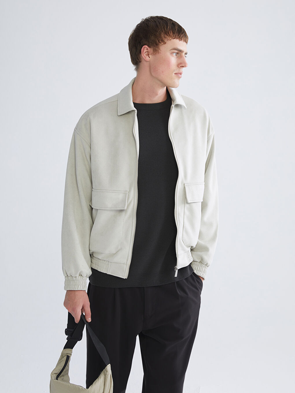 Bej Rahat Kalıp Süet Erkek Mont