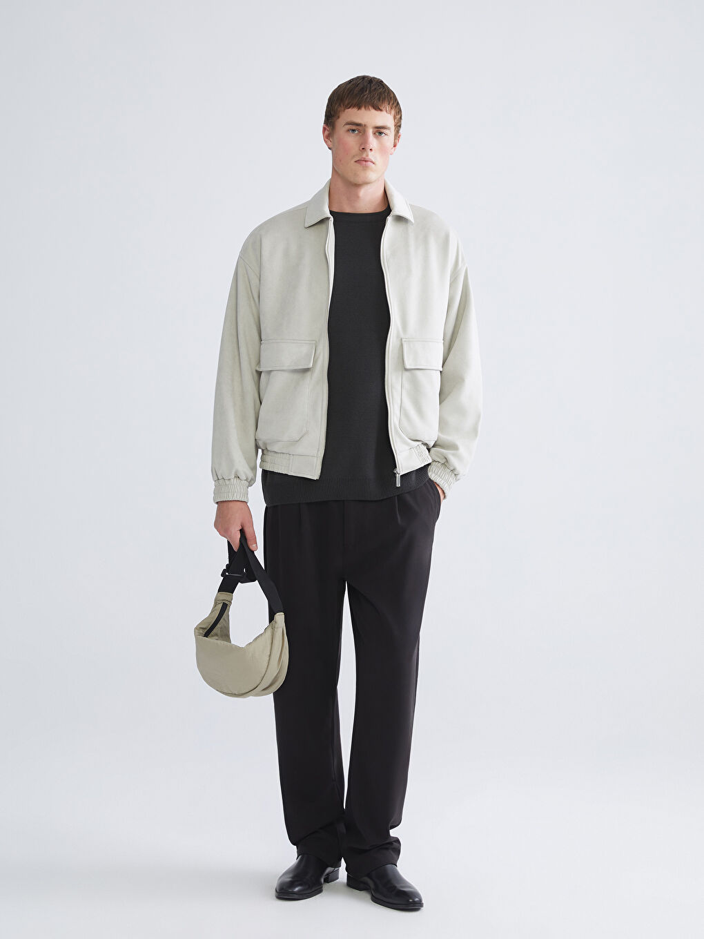 Bej Rahat Kalıp Süet Erkek Mont-1