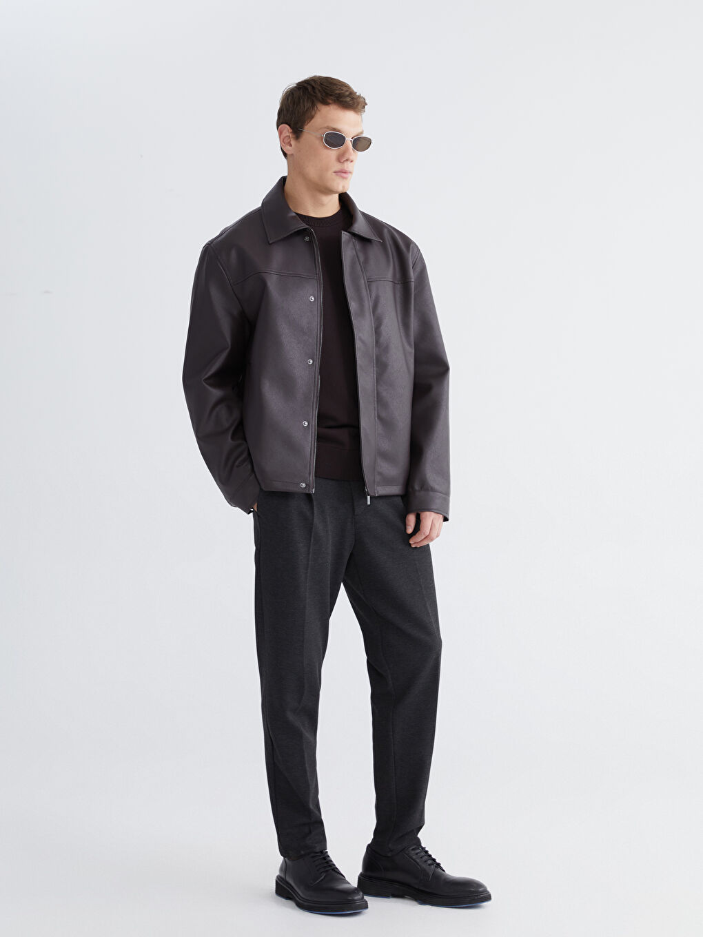 Kahverengi Standart Kalıp Erkek Deri Görünümlü Mont-3