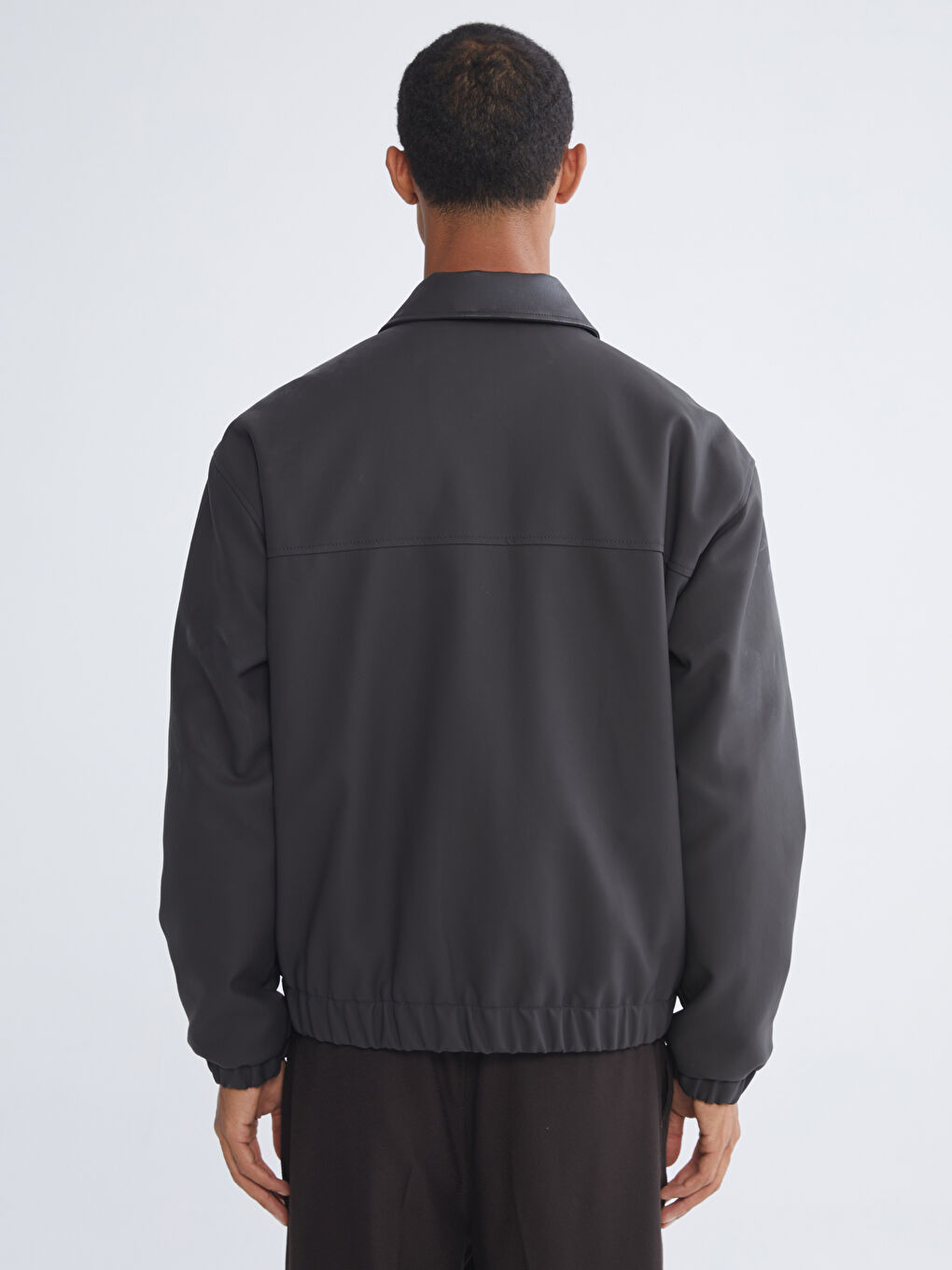 Kahverengi Rahat Kalıp Gömlek Yaka Erkek Deri Görünümlü Mont-4