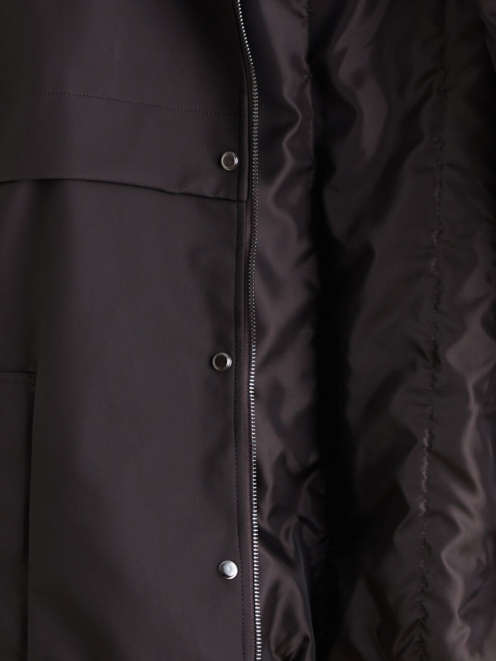 Kahverengi Rahat Kalıp Gömlek Yaka Erkek Deri Görünümlü Mont-6