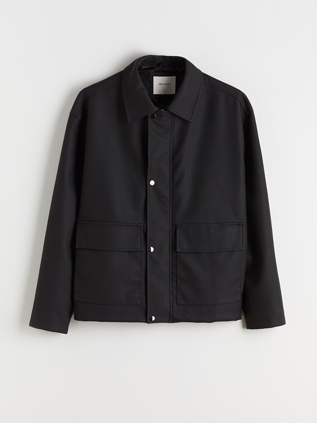 Siyah Standart Kalıp Erkek Deri Görünümlü Mont-5