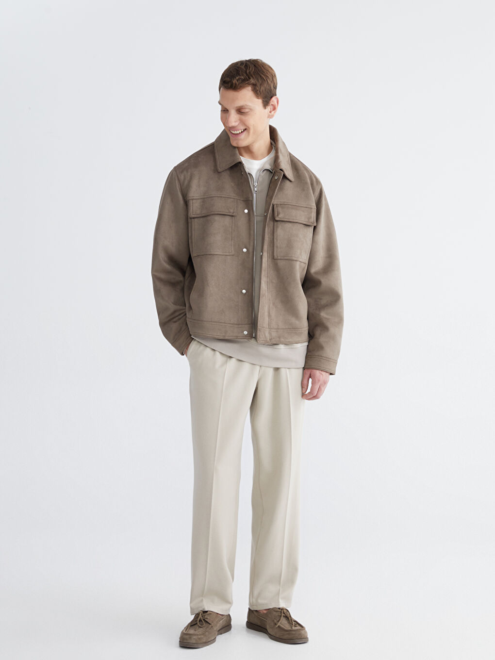 Relaxed-Fit Suede Jacket with Lapel Collar-3