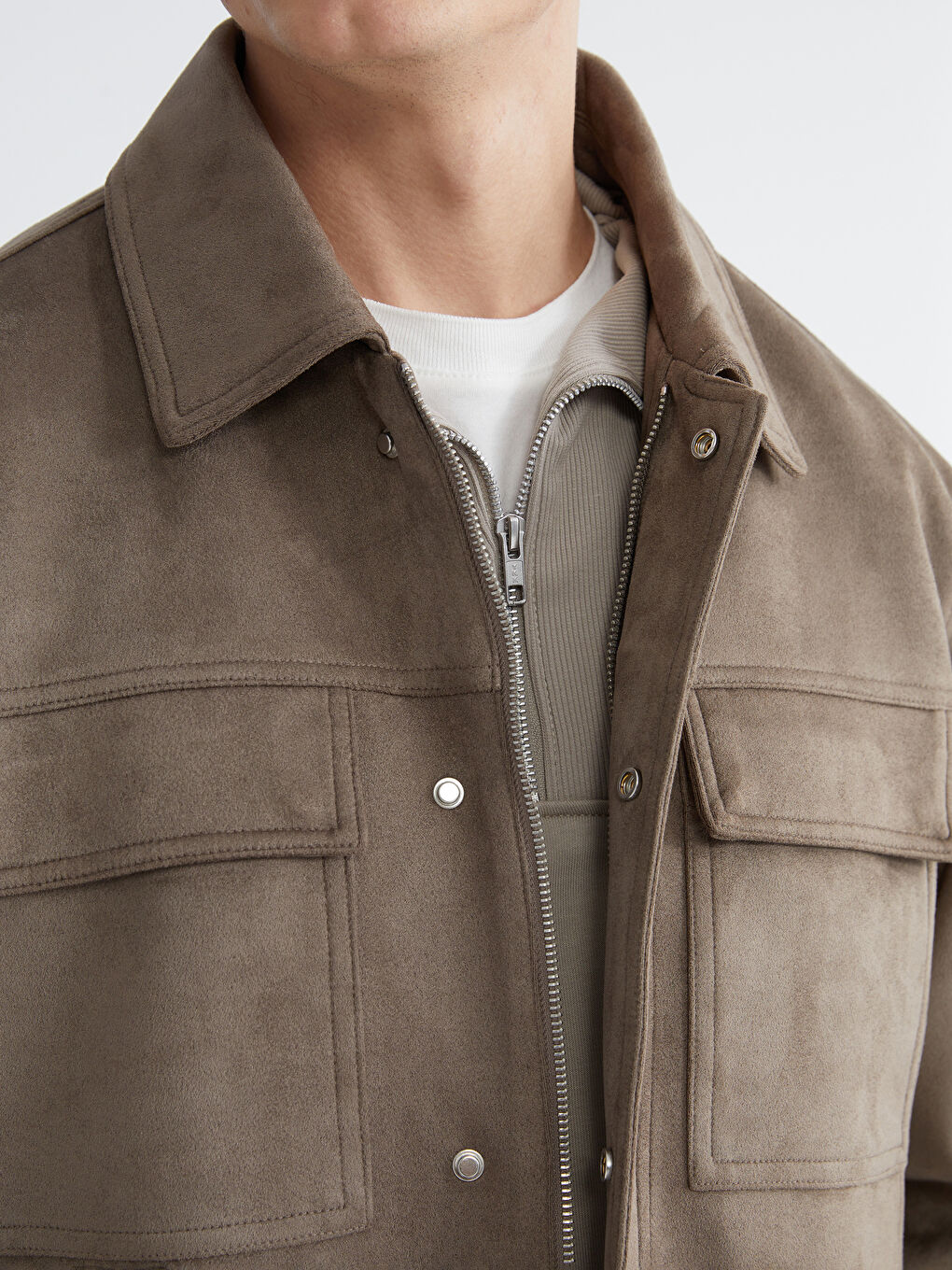 Relaxed-Fit Suede Jacket with Lapel Collar-4