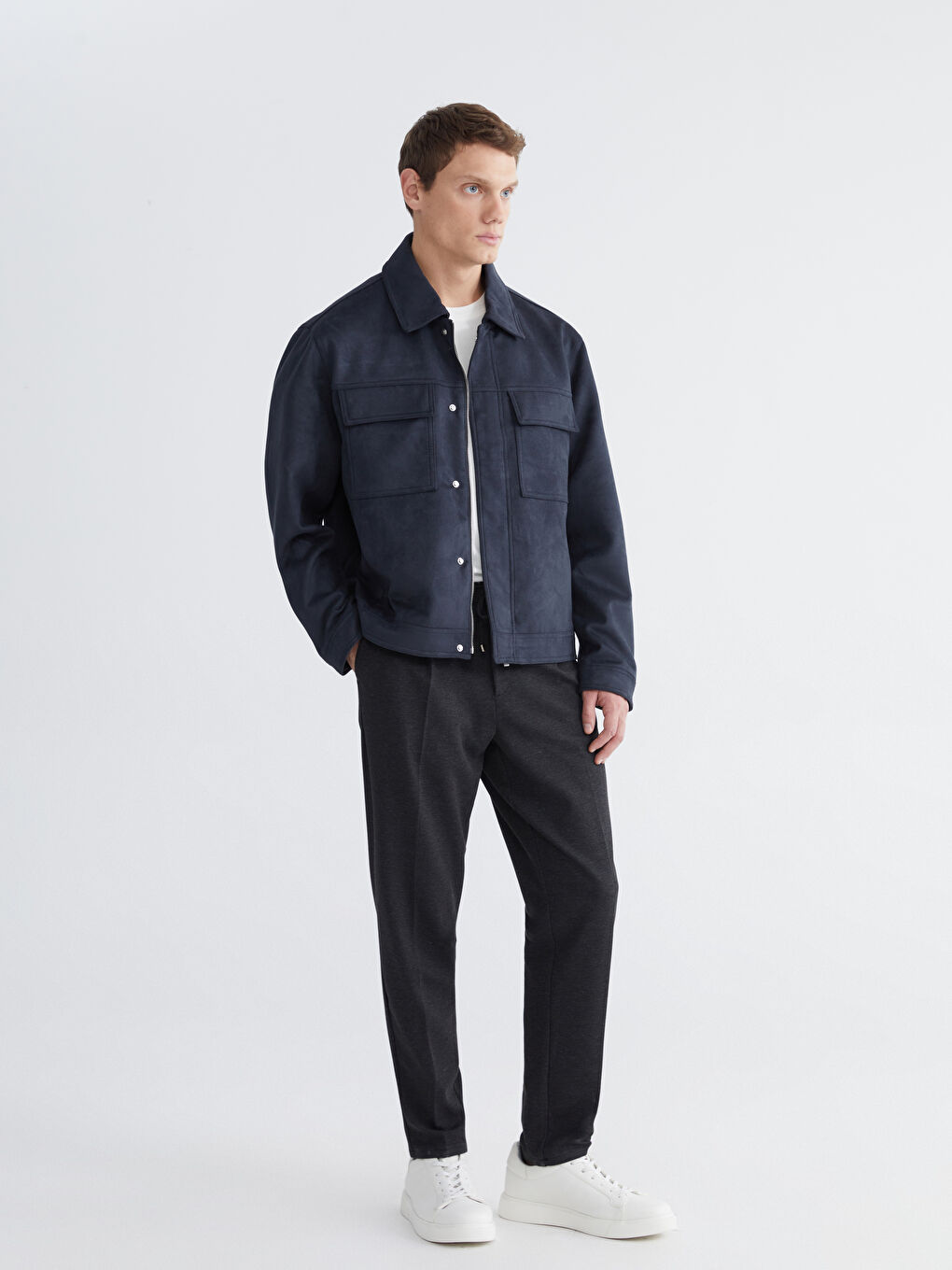 Petrol Rahat Kalıp Ceket Yaka Süet Erkek Mont-3