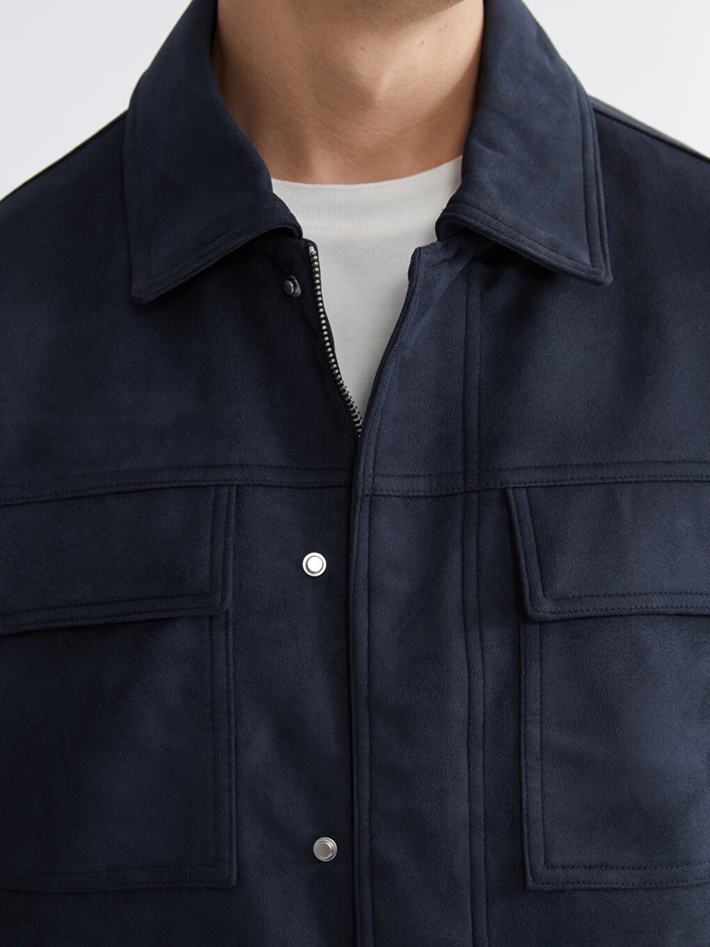 Petrol Rahat Kalıp Ceket Yaka Süet Erkek Mont-5