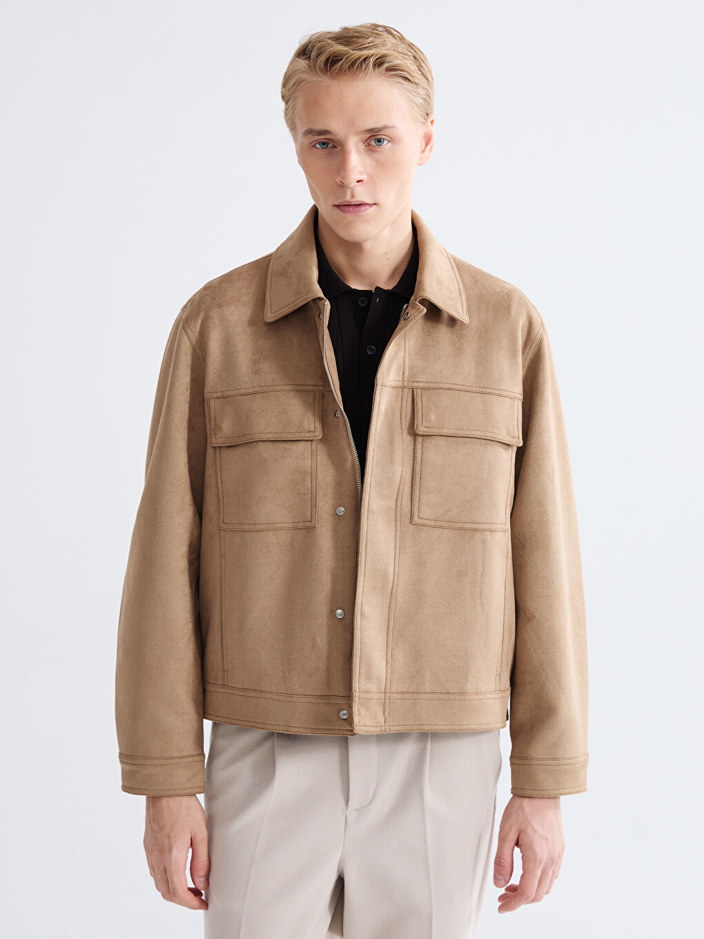 Sarı Rahat Kalıp Ceket Yaka Süet Erkek Mont