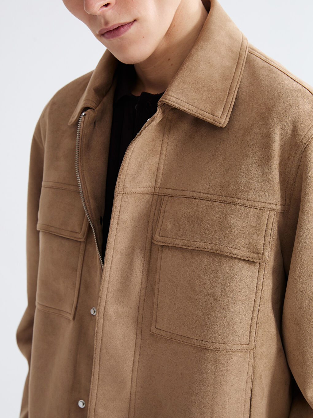 Sarı Rahat Kalıp Ceket Yaka Süet Erkek Mont-2