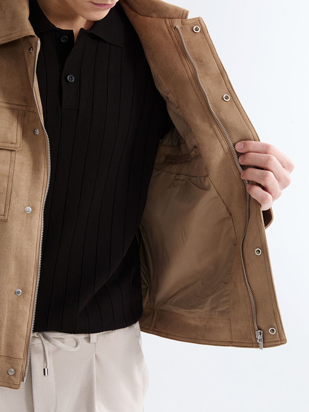 Sarı Rahat Kalıp Ceket Yaka Süet Erkek Mont-3