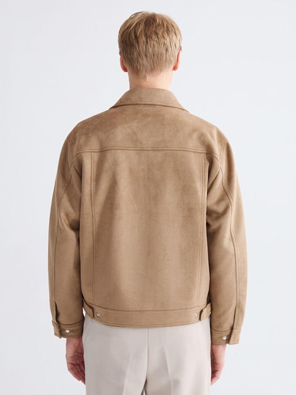 Sarı Rahat Kalıp Ceket Yaka Süet Erkek Mont-4