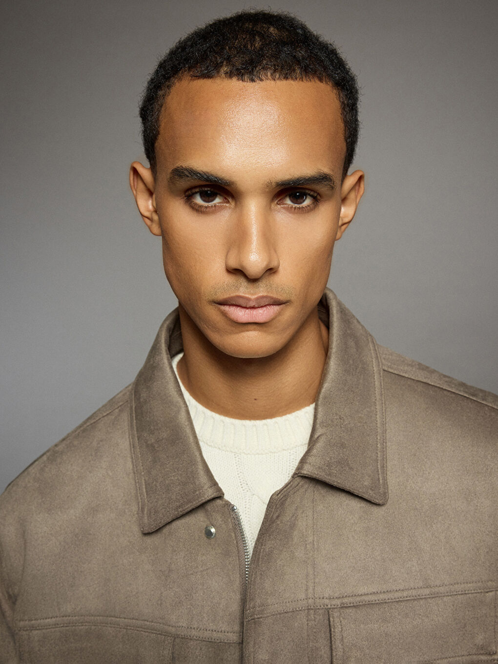 Relaxed-Fit Suede Jacket with Lapel Collar-1