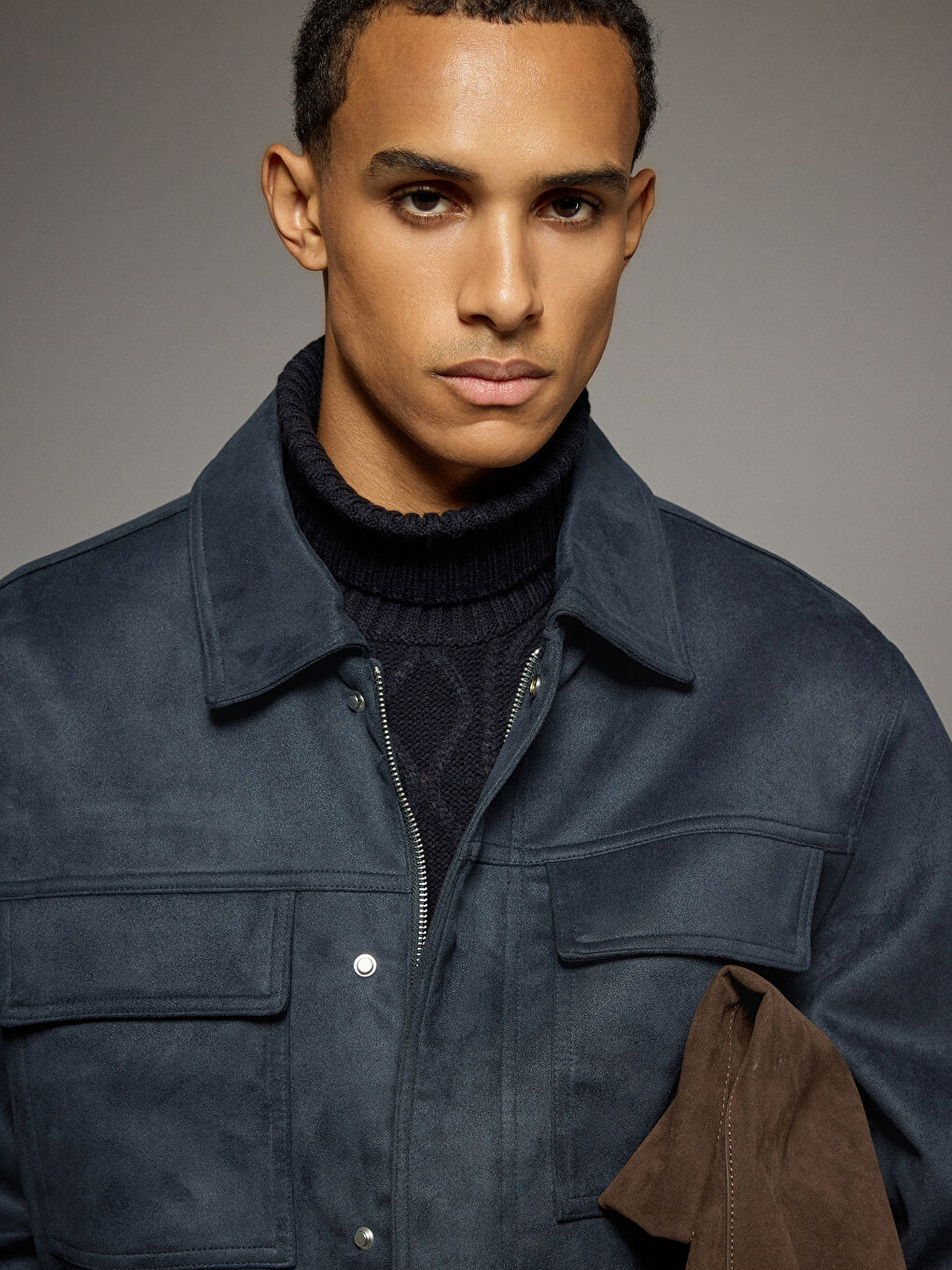 Petrol Rahat Kalıp Ceket Yaka Süet Erkek Mont-1