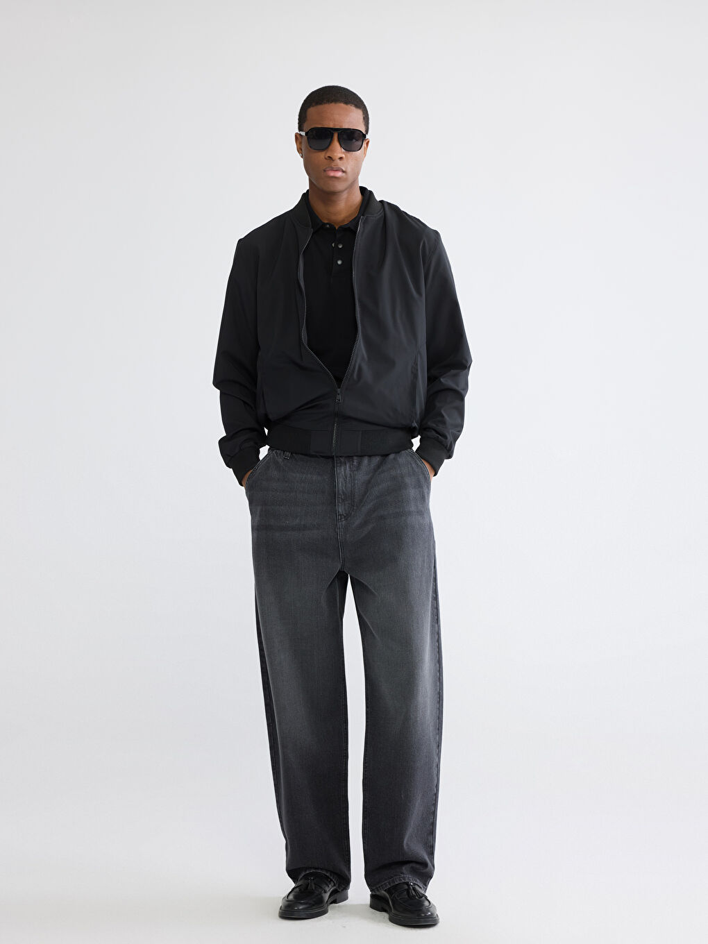 Siyah Standart Kalıp Kolej Yaka Erkek Mont-1