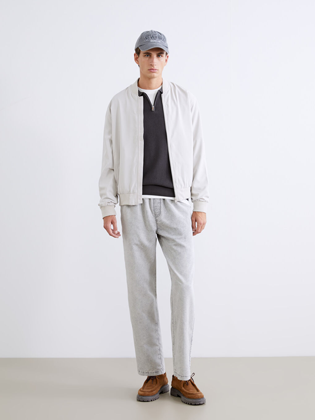 Bej Standart Kalıp Kolej Yaka Erkek Mont-1