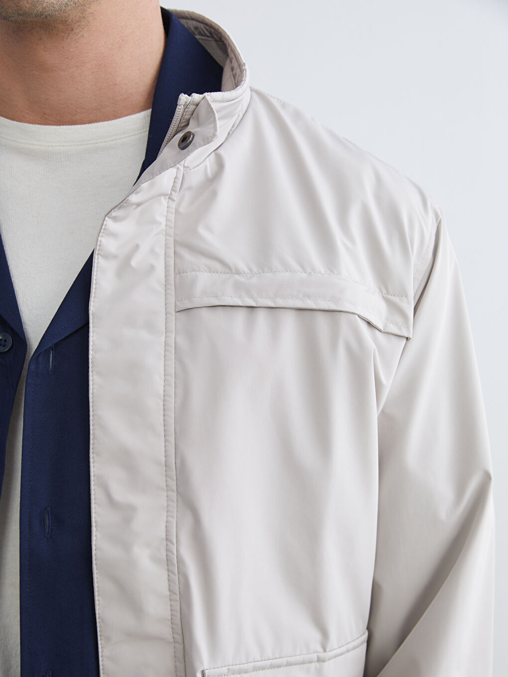 Gri Standart Kalıp Dik Yaka Erkek Mont-2