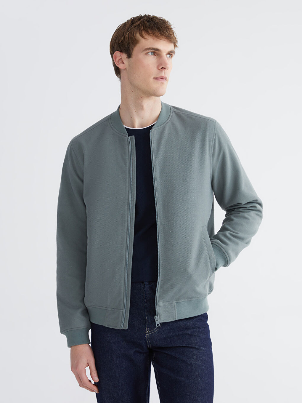 Yeşil Standart Kalıp Kolej Yaka Erkek Mont