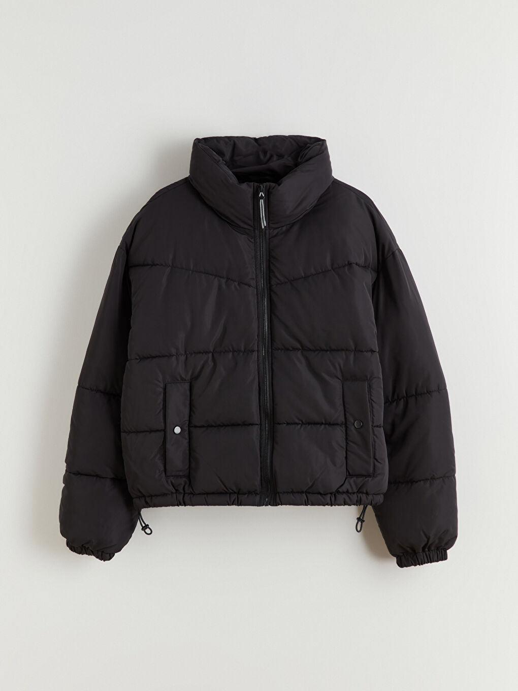 Siyah Dik Yaka Kadın Şişme Mont-4