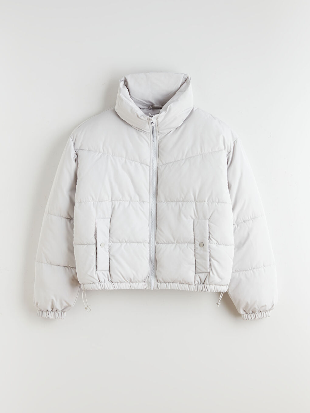 Gri Dik Yaka Kadın Şişme Mont-5