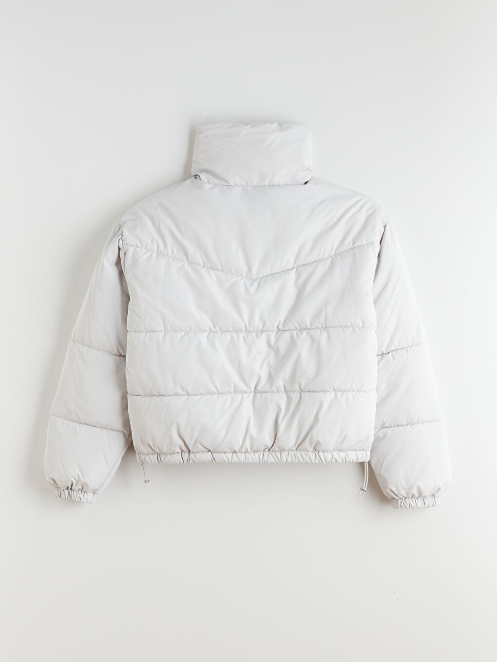 Gri Dik Yaka Kadın Şişme Mont-6