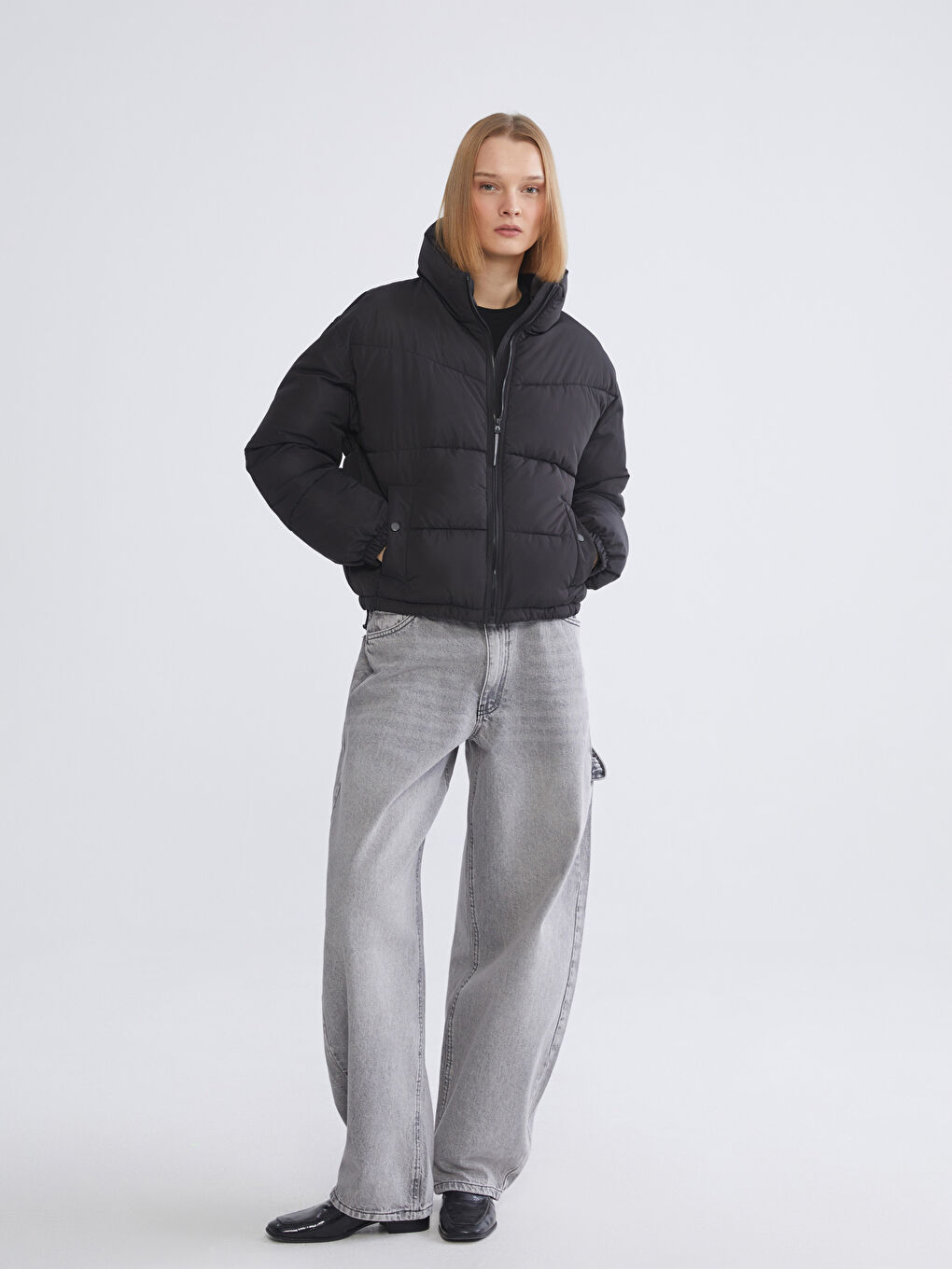 Женщины Черный Пуховое пальто-1