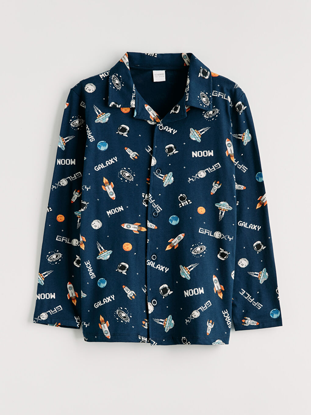 Lacivert Gömlek Yaka Desenli Erkek Çocuk Pijama Takımı-1