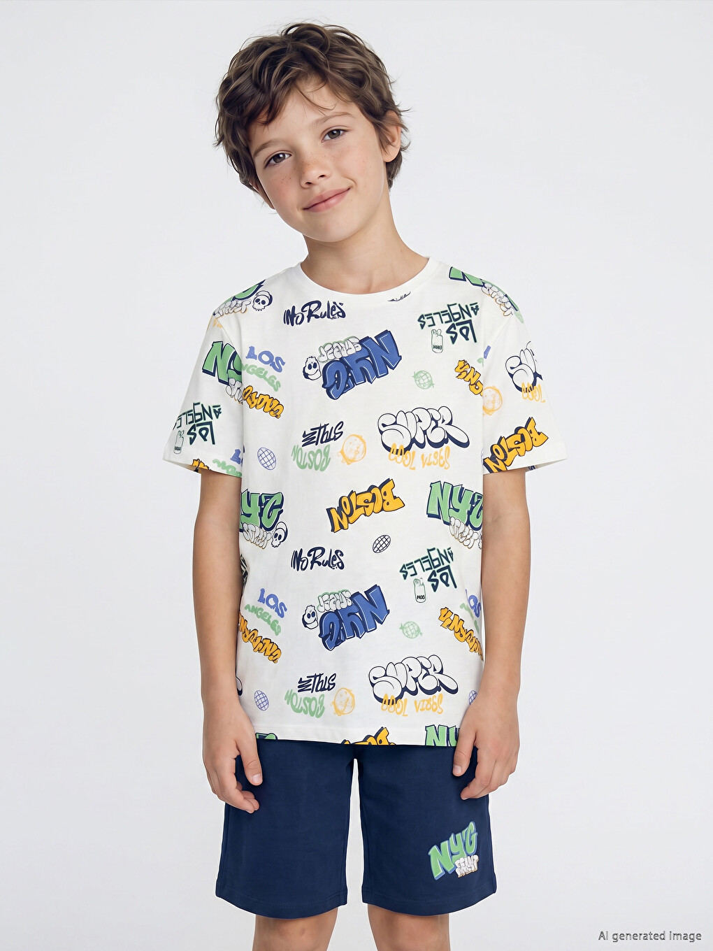 Crew Neck Boys' Shortie Pyjamas Set