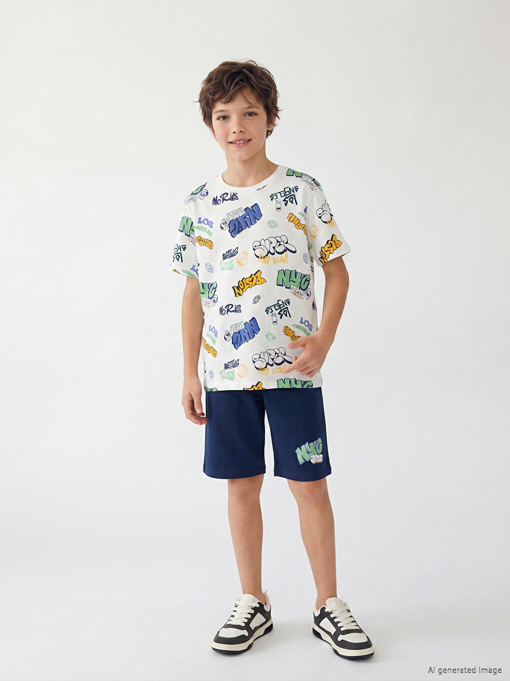 Crew Neck Boys' Shortie Pyjamas Set-1