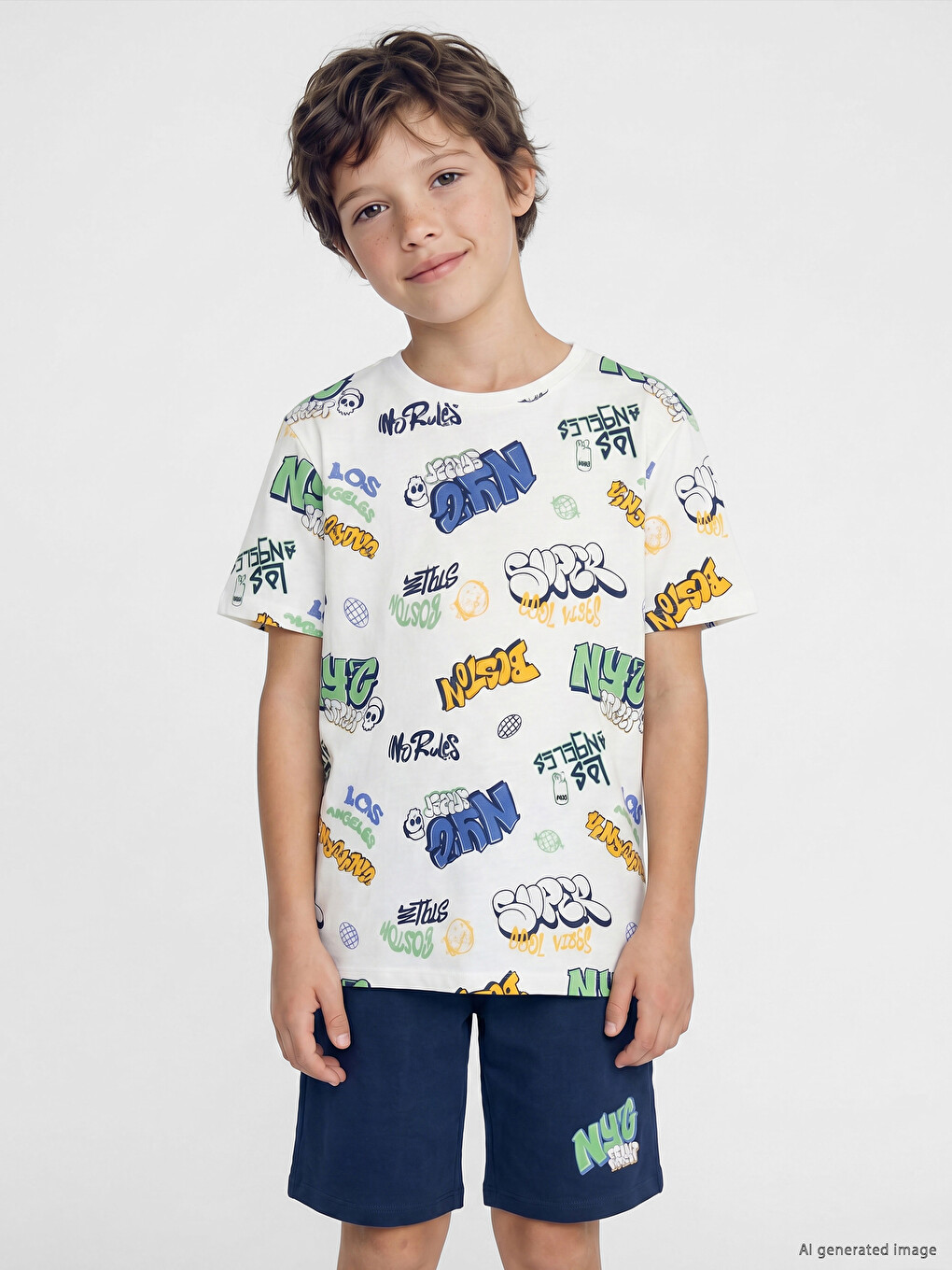 Crew Neck Boys' Shortie Pyjamas Set-2
