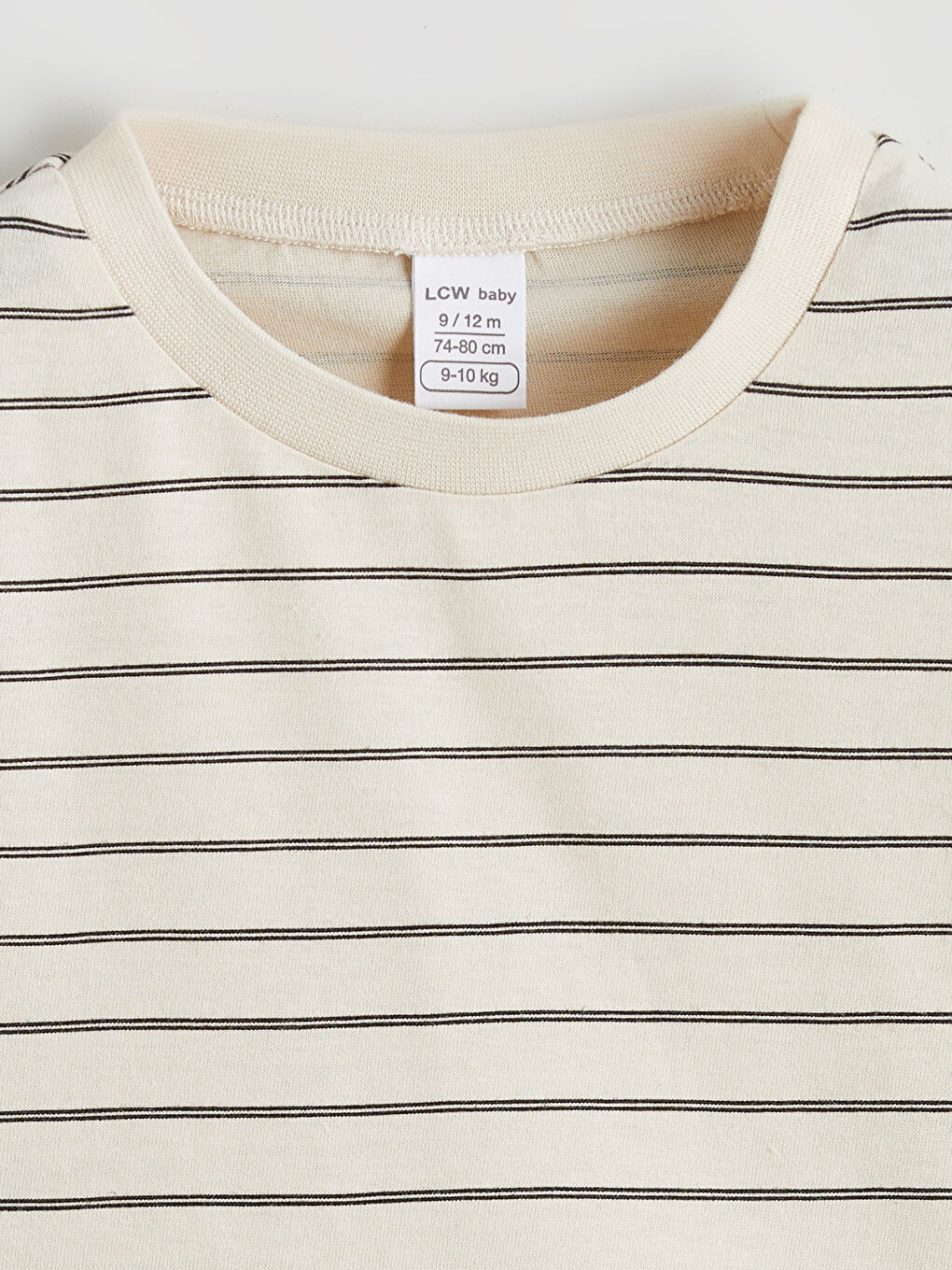 Ekru Bisiklet Yaka Çizgili Erkek Bebek Tişört-2
